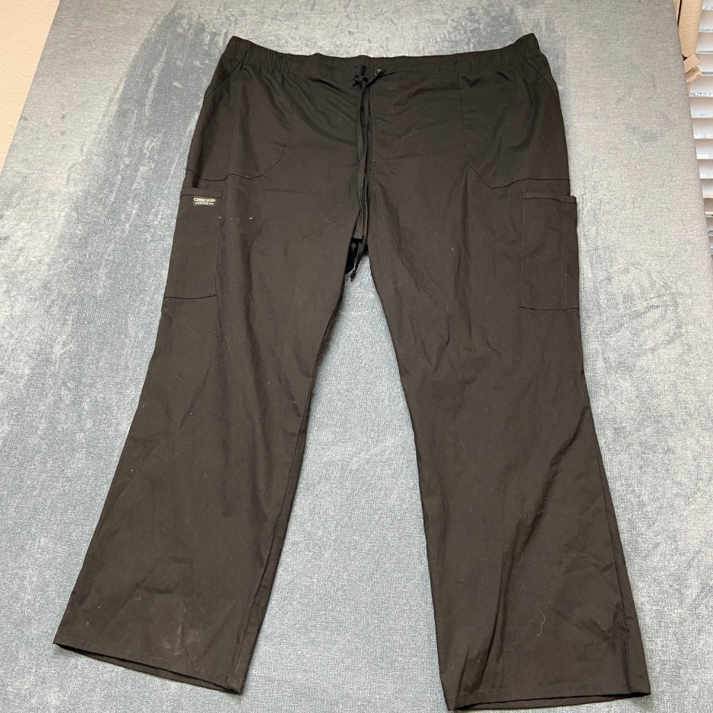 Cherokee Scrub Pants Mens 3XL Black Stretch Wordmark Logo Drawstring Tapered Leg